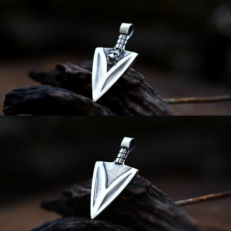 Vintage-Inspired Stainless Steel Wolf Head Pendant - Custom European-American Titanium Steel Spearhead Jewelry for Men