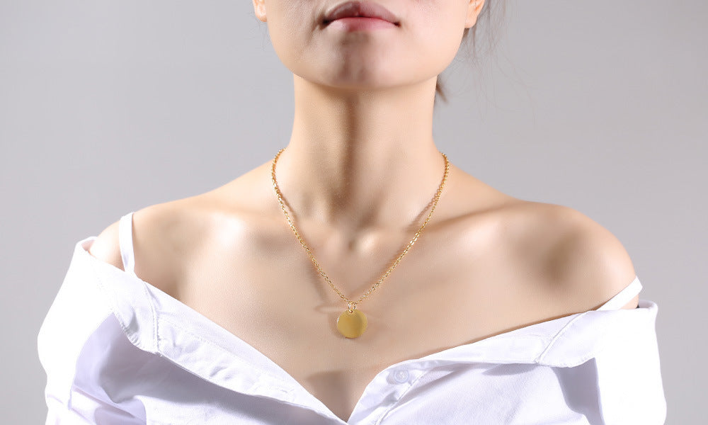 Simple Personalized Round Tag Pendant Stainless Steel Gold Coin