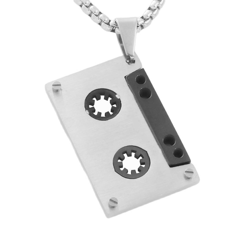 Personalized Retro Titanium Steel Tape Pendant Necklace for Men - Trendy Stainless Steel Design