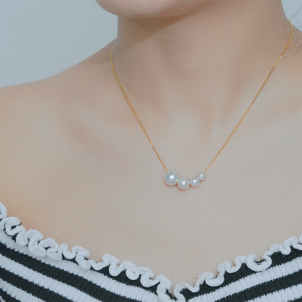 Four Round Pearl Silver Necklace