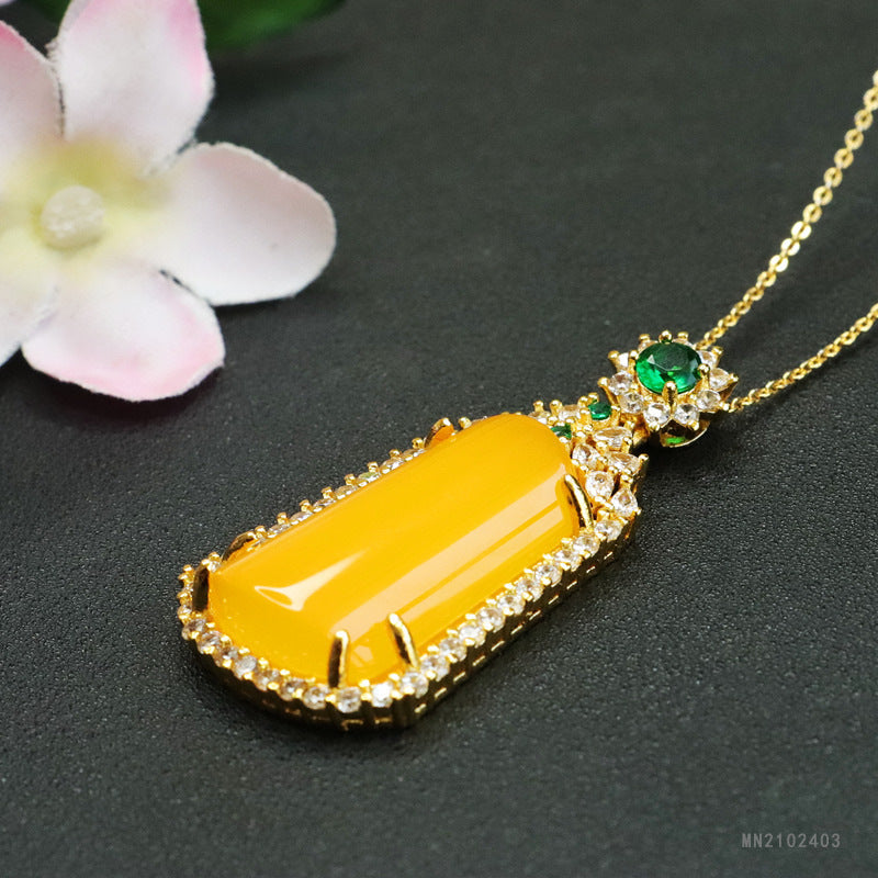 Yellow Chalcedony Trapezoid Peace Plaque Pendant — No Chain