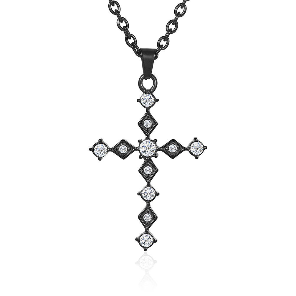 Cross-Border Amazon Light Luxury Zircon Titanium Steel Cross Necklace