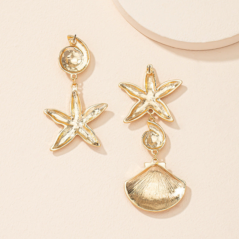 Seashell Starfish Retro Metal Earrings with Creative Twist