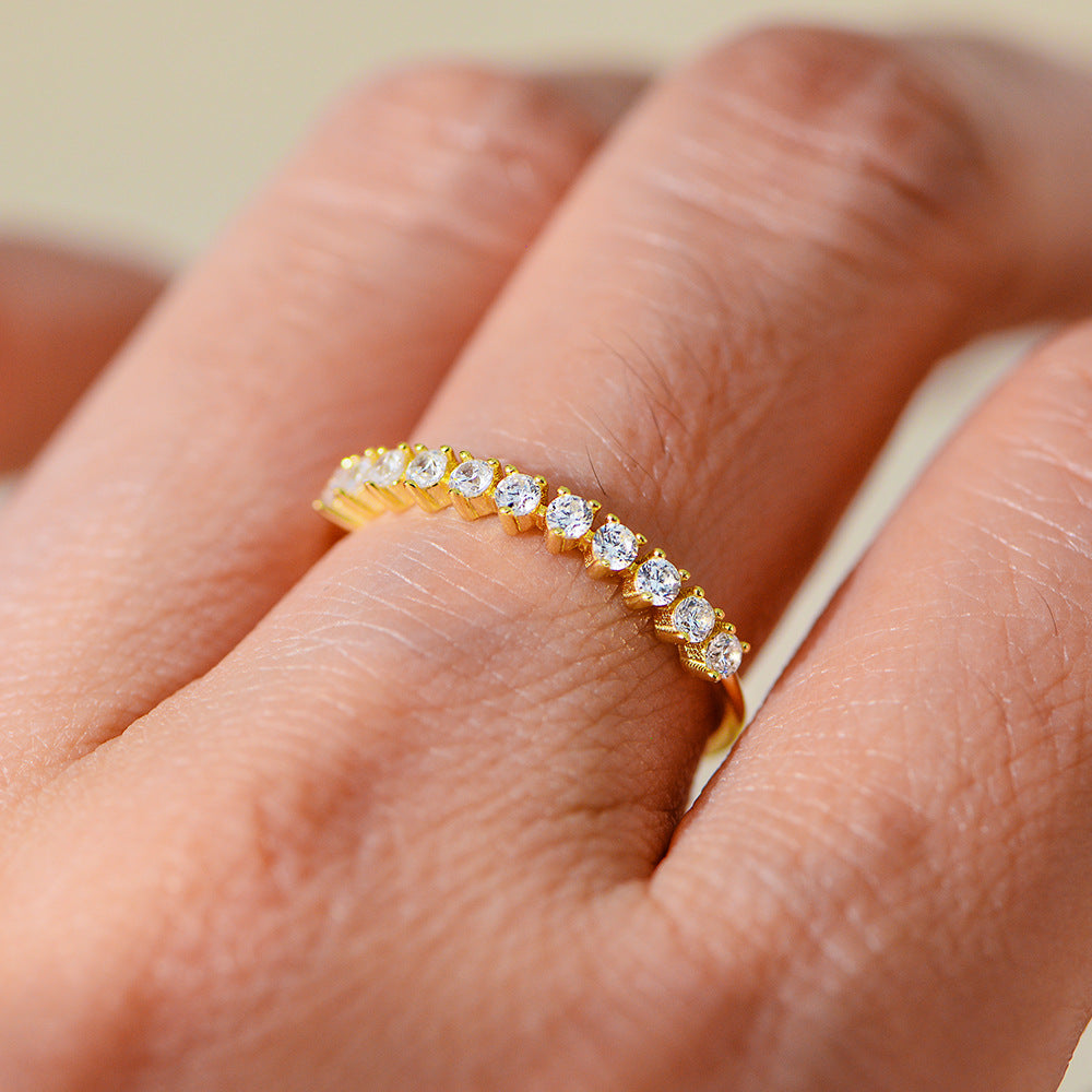 Planderful Everyday Genie S925 Sterling Silver Zircon Ring Gold Plated Single Row Gypsy Star Light Luxury For Women