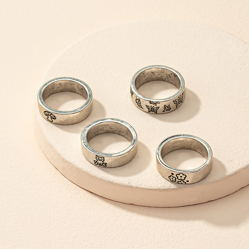 Vienna Verve Butterfly Flower Ring Set - Retro Elegance meets Modern Fashion