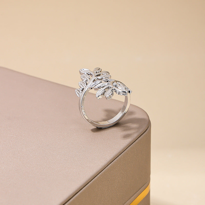 European Elegant Metal Leaf and Wheat Ear Women's Rings - Vienna Verve Collection