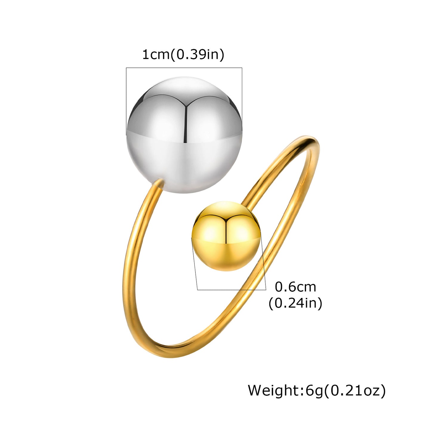 Stainless Steel Ball Adjustable Ring Gold Women's Fashion Jewelry