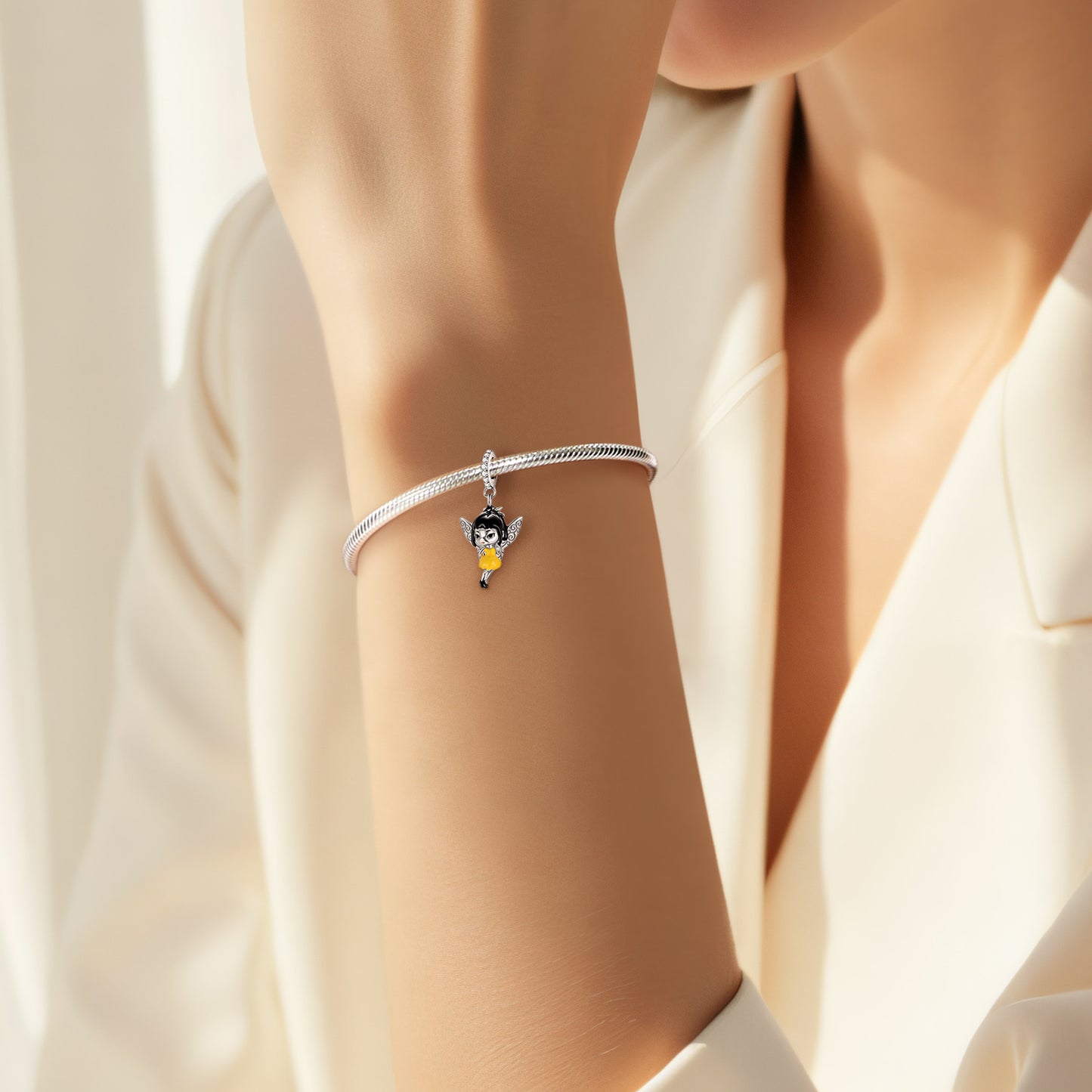 Planderful Jewelry Sterling Silver Pendant Genie Necklace With Yellow Epoxy Charm