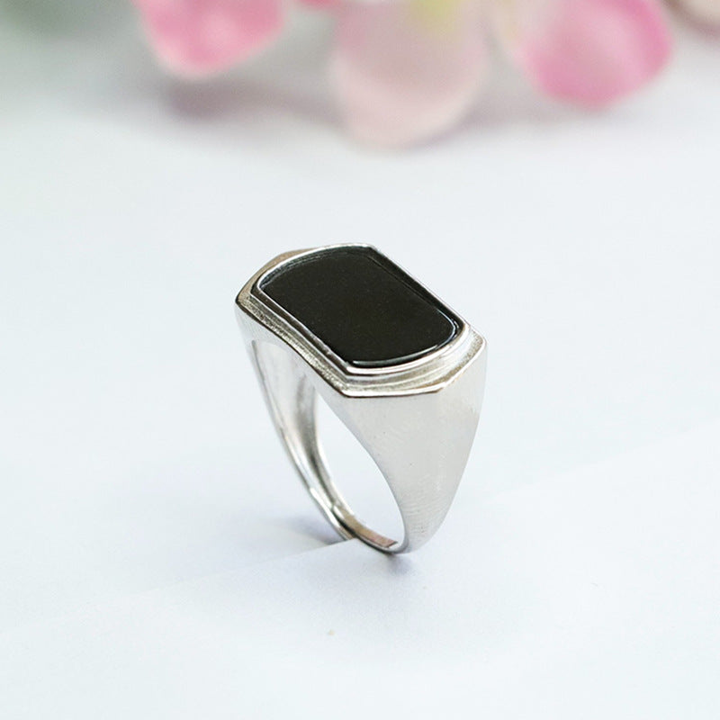 Dark Jadeite Saddle 925 Silver Ring