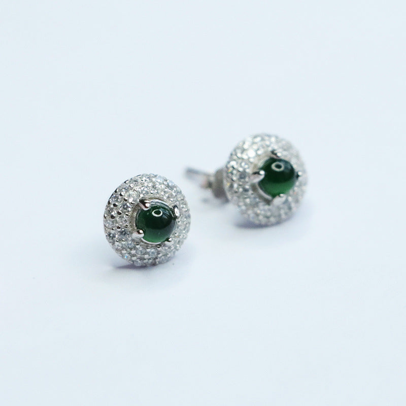 Ice Green Jadeite Earrings with Sterling Silver Accents