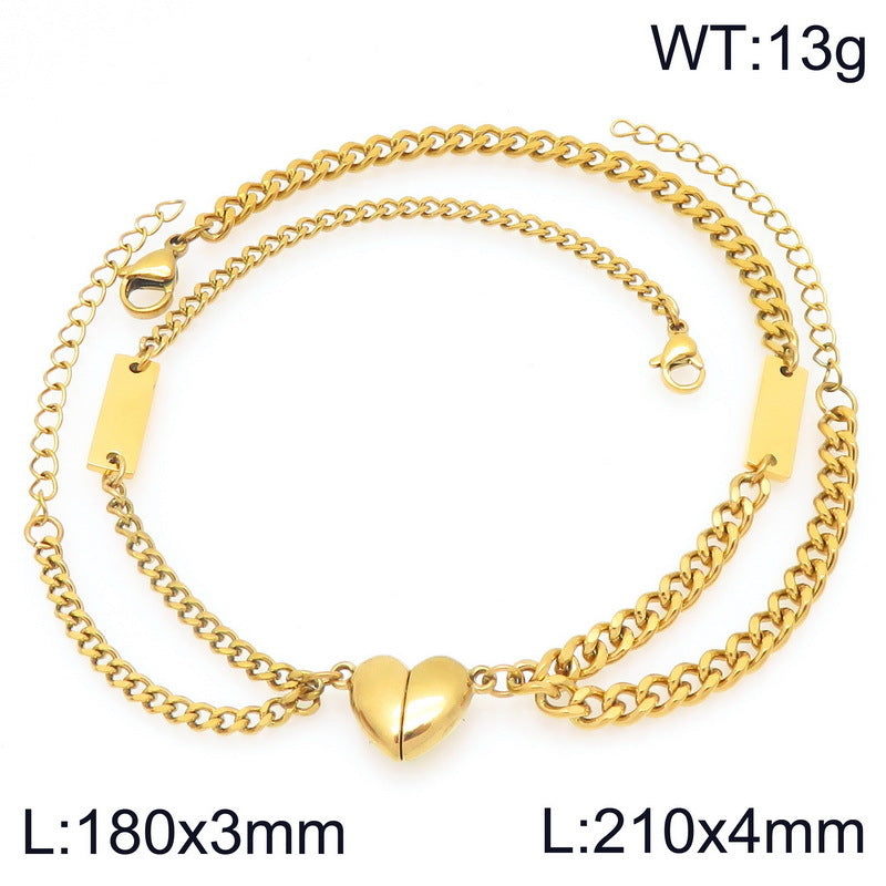 Magnetic Heart Couple Bracelet – Lettering Small Square Brand Love Titanium Steel