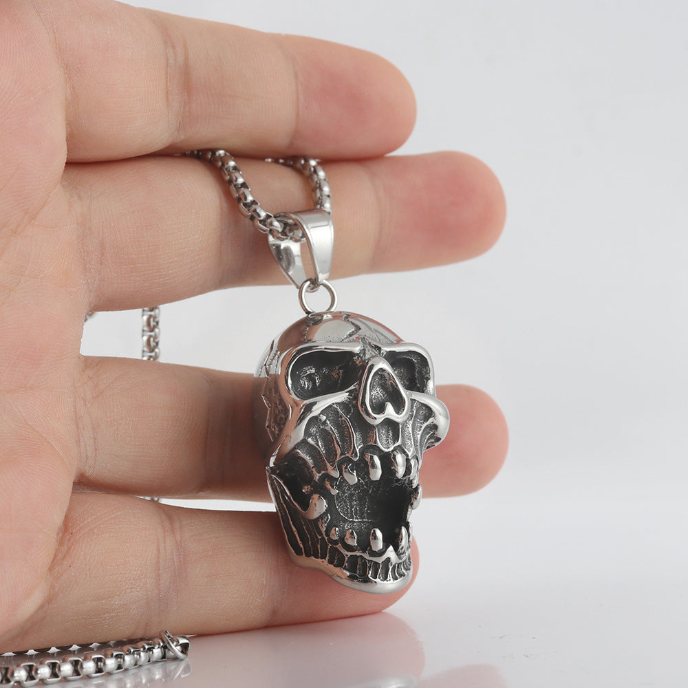 Punk-Inspired Stainless Steel Skull Pendant Necklace for Men and Women in Titanium Steel