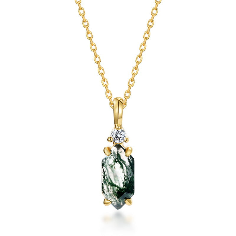 S925 Sterling Silver Moss Agate Pendant Necklace