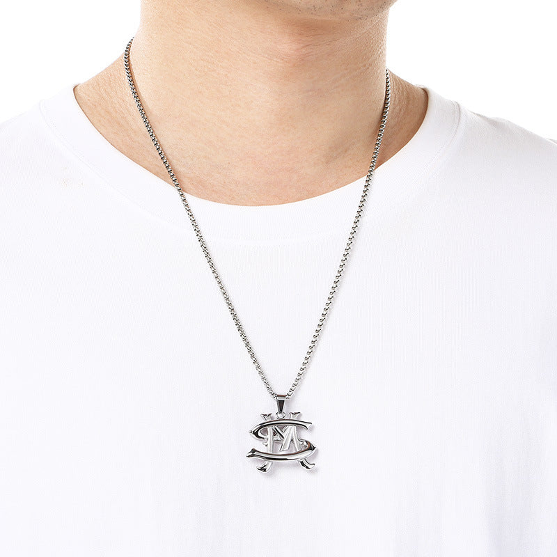 Stylish And Three-Dimensional Letter M Pendant, Creative Design Niche Letter Stainless Steel Men Necklace