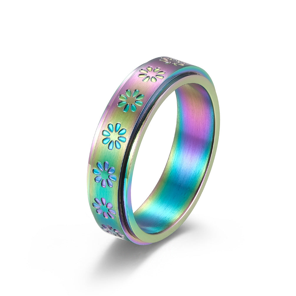 Amazon Rotatable Decompression Flower Titanium Steel Ring for Couples