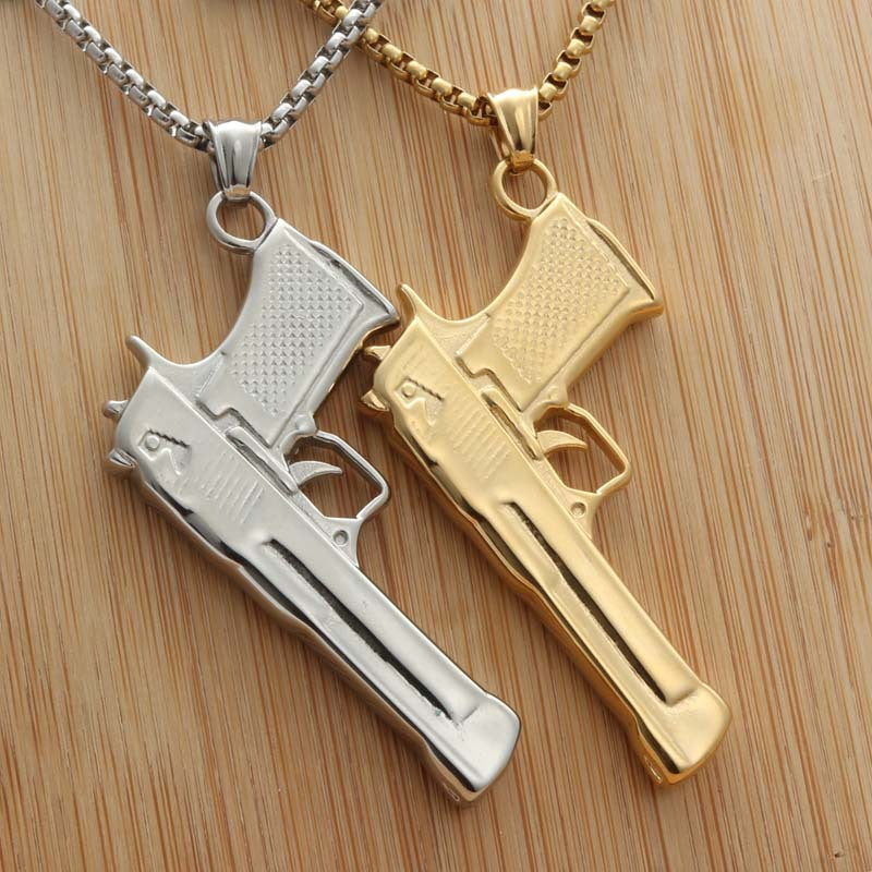 Personalized Retro Titanium Steel Pistol Pendant Necklace for Men - Punk Trendy Design
