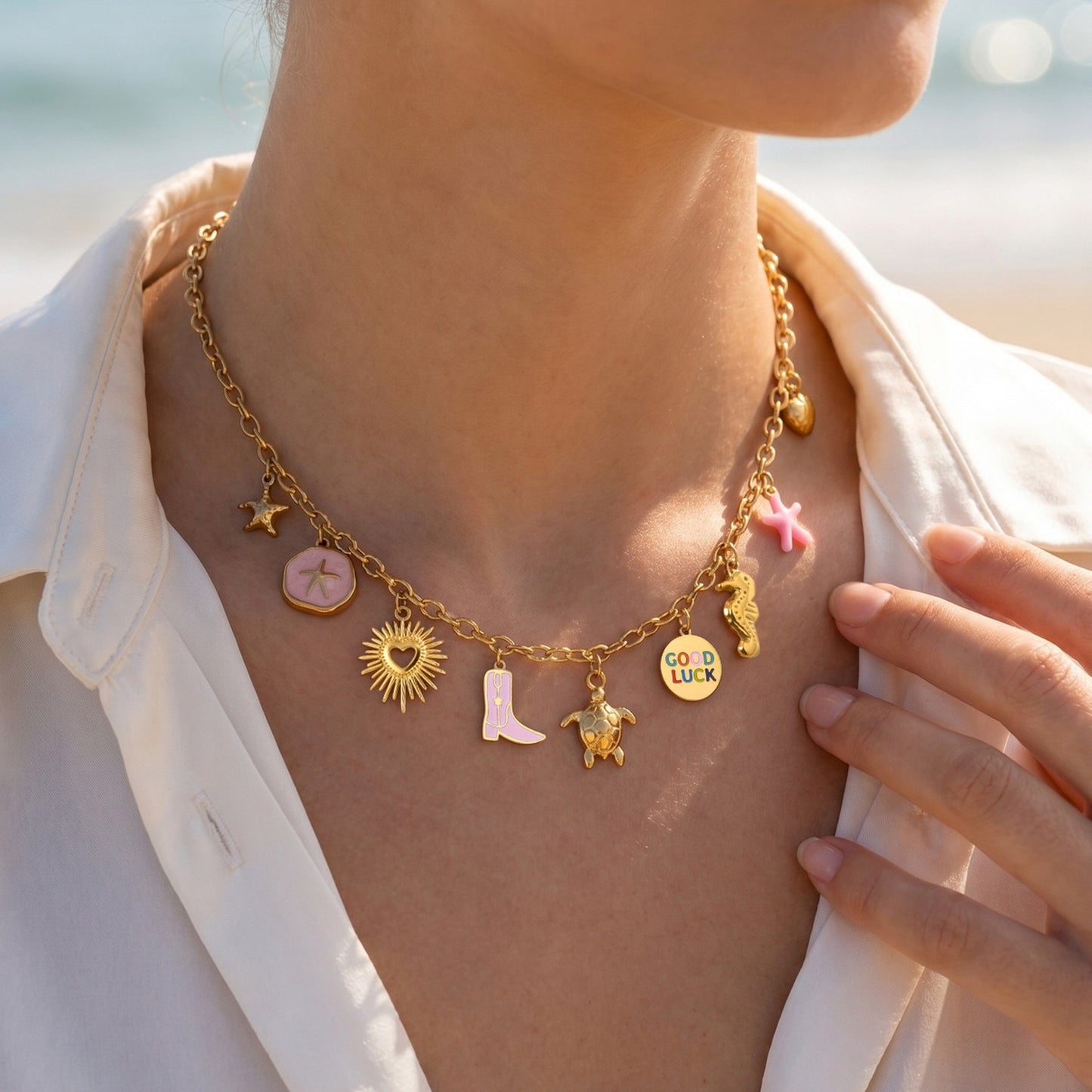 Europe & The United States Hot-Selling Stainless Steel Marine Life Round Plate Necklace