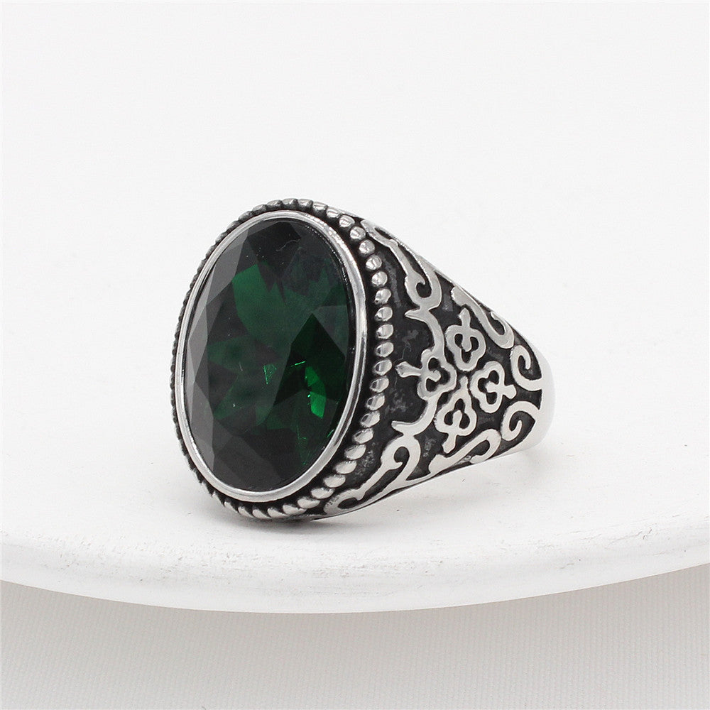 Personalized Oval Zircon Titanium Ring For Unisex Wearers By Planderful With Retro Protection Statement
