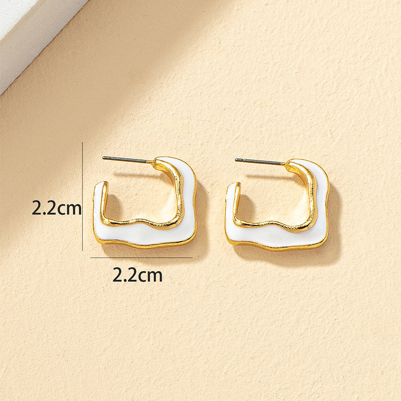 Creative White Oil Drop Earrings with a Modern Twist, Elegant Women's Earrings with Unique Design