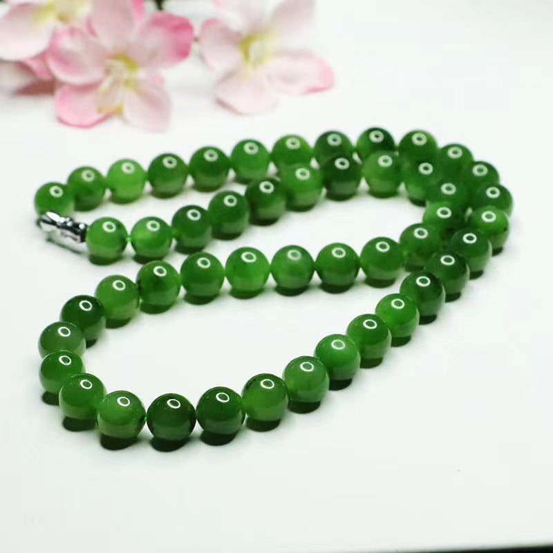 Natural Hotan Jade Necklace Green Jade Bead Chain Necklace Jade Jade Jewelry