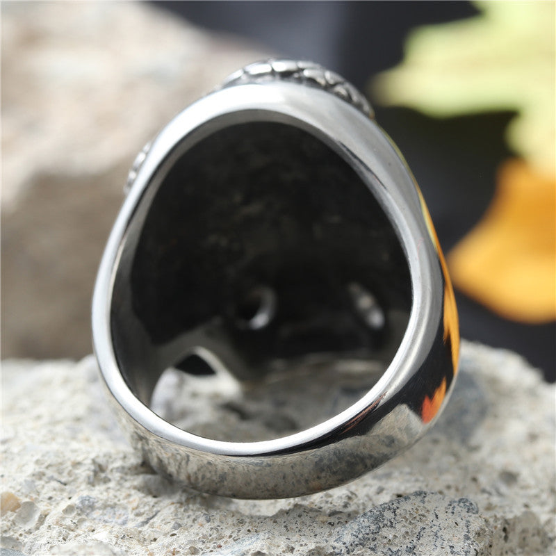 Titanium Steel Skull Head Snake King Ring for Men - Retro Punk Jewelry in European and American Style