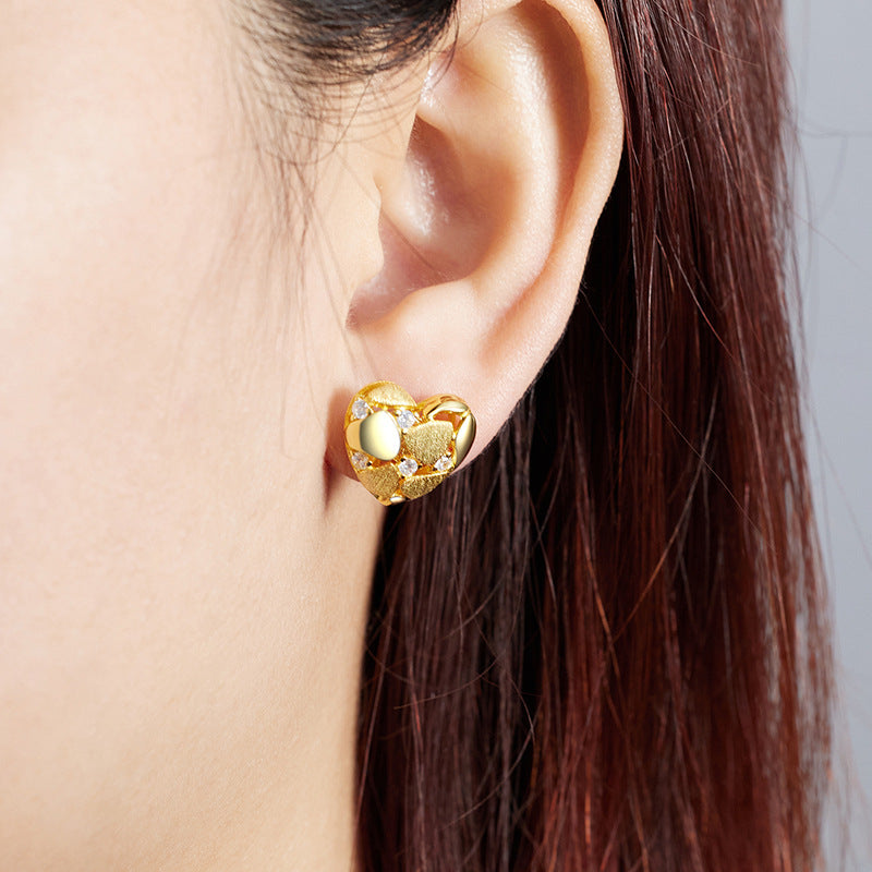 Planderful S925 Sterling Silver Hand Drawn Love Light Luxury Stud Earrings For Women With Zircon Sparkle