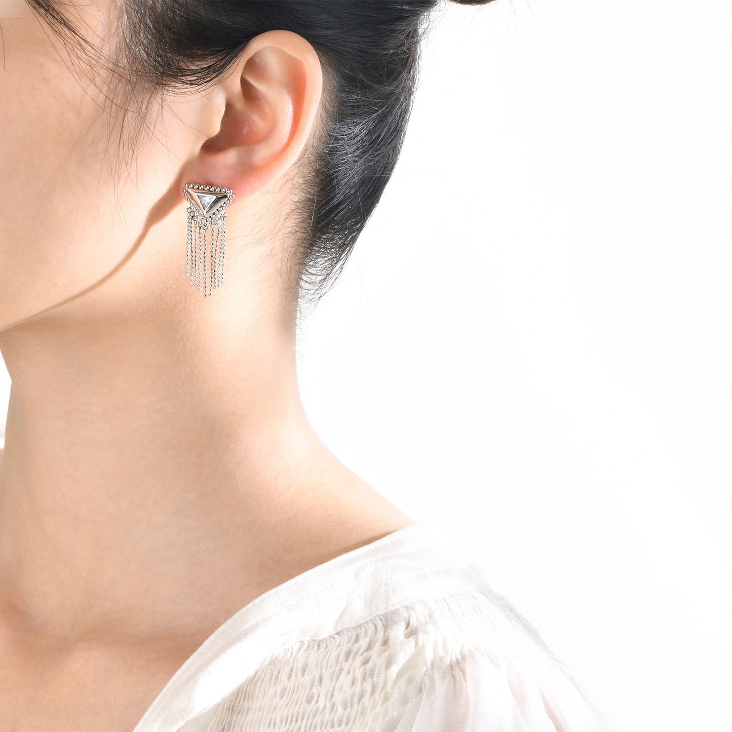 Triangular Tassel Silver Earrings Metallic Copper Women's Jewelry