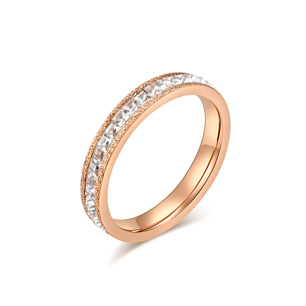 High-End Temperament Pearl Sand Zircon Titanium Steel Ring