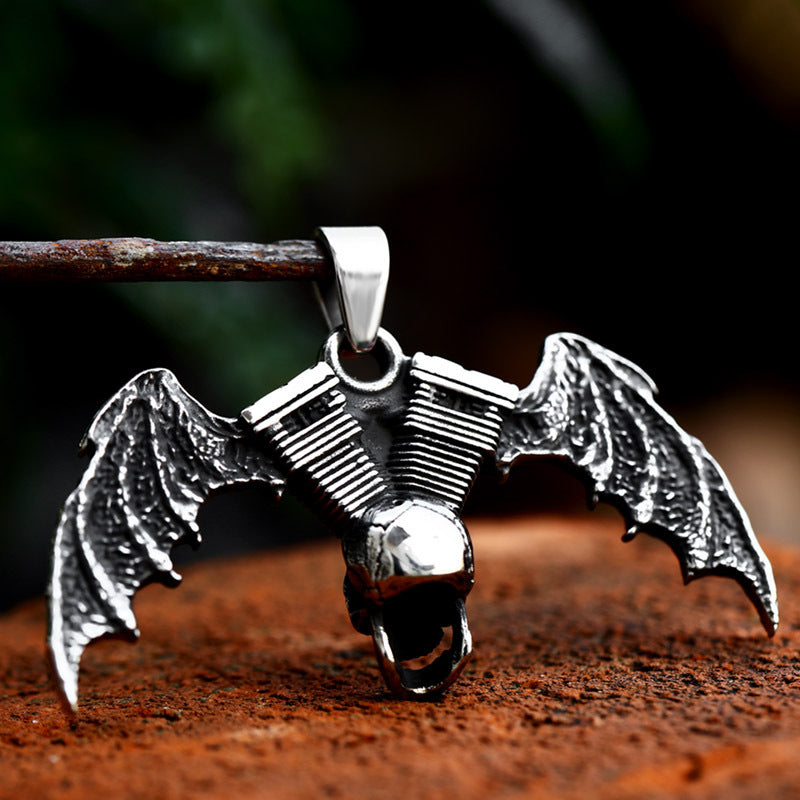 Titanium Steel Gothic Bat Skull Pendant for Men - Retro Cross-Border Wholesale Jewelry