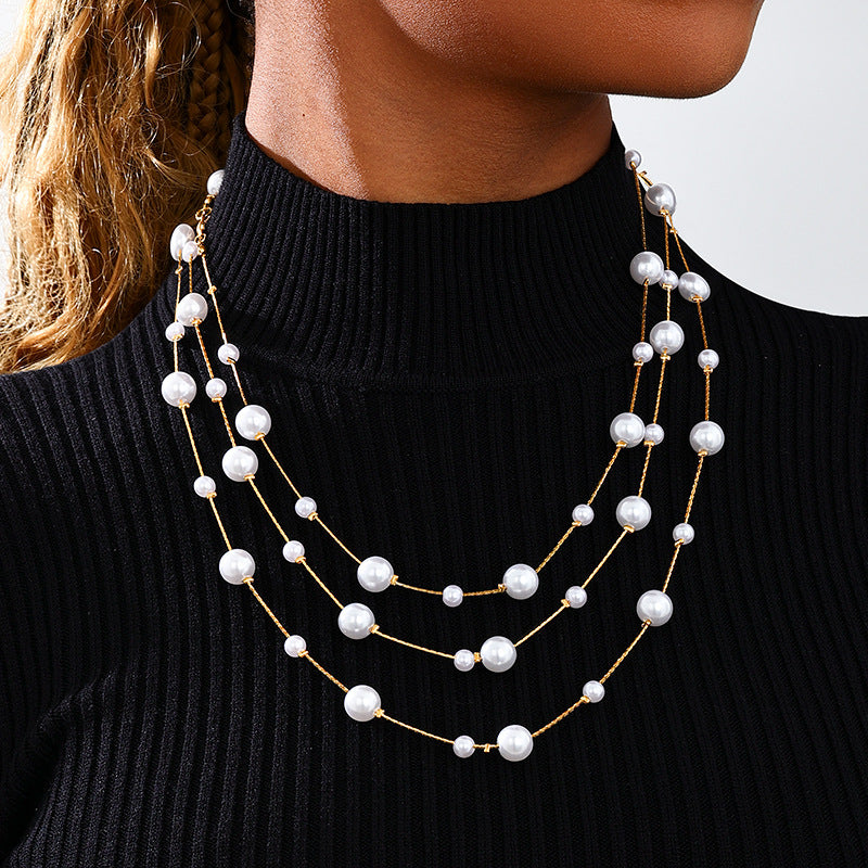 Planderful Vienna Verve Necklace – Elegant Metal Chain with Imitation Pearl Beads