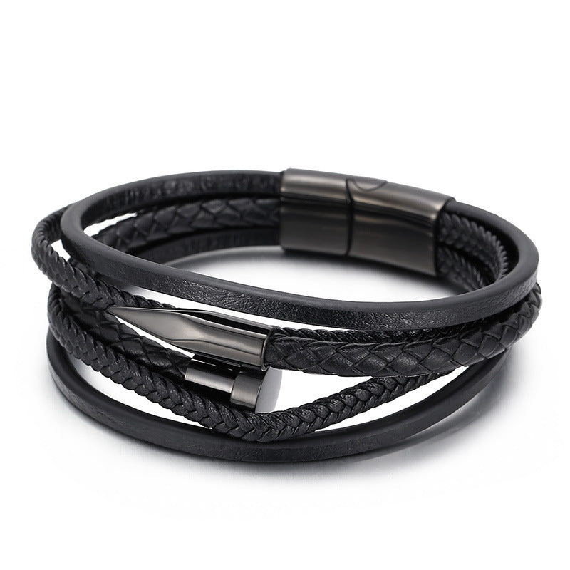 Planderful Leather Rope Bracelet For Men Stainless Steel
