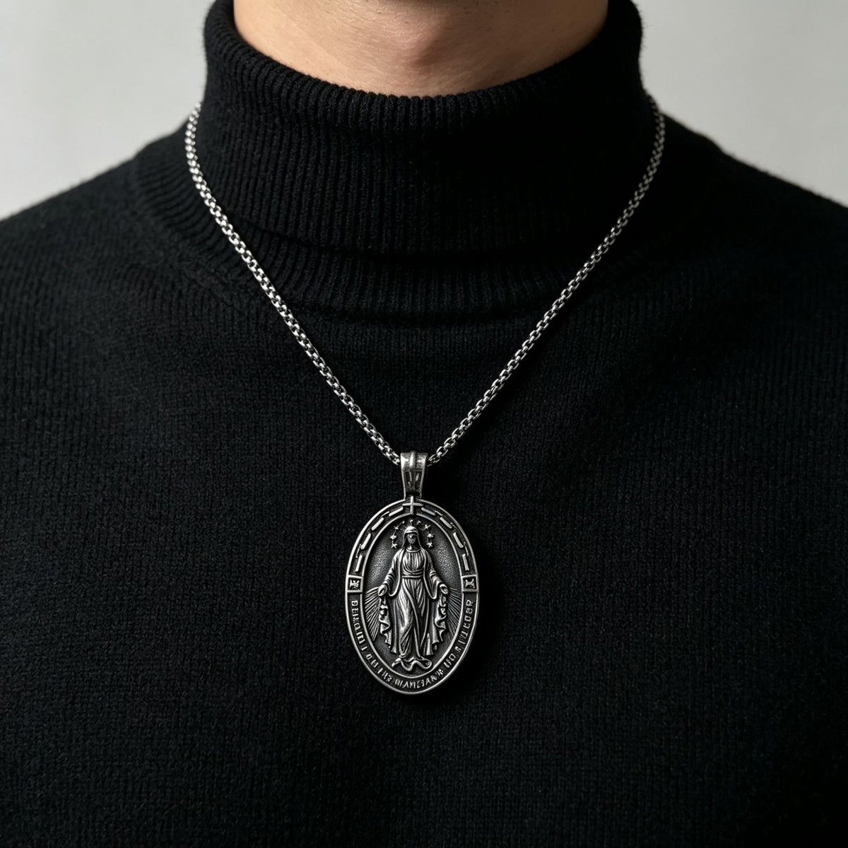 No Fading – Style Relief Portrait Cross Double-Sided Relief Titanium Steel Pendant Necklace