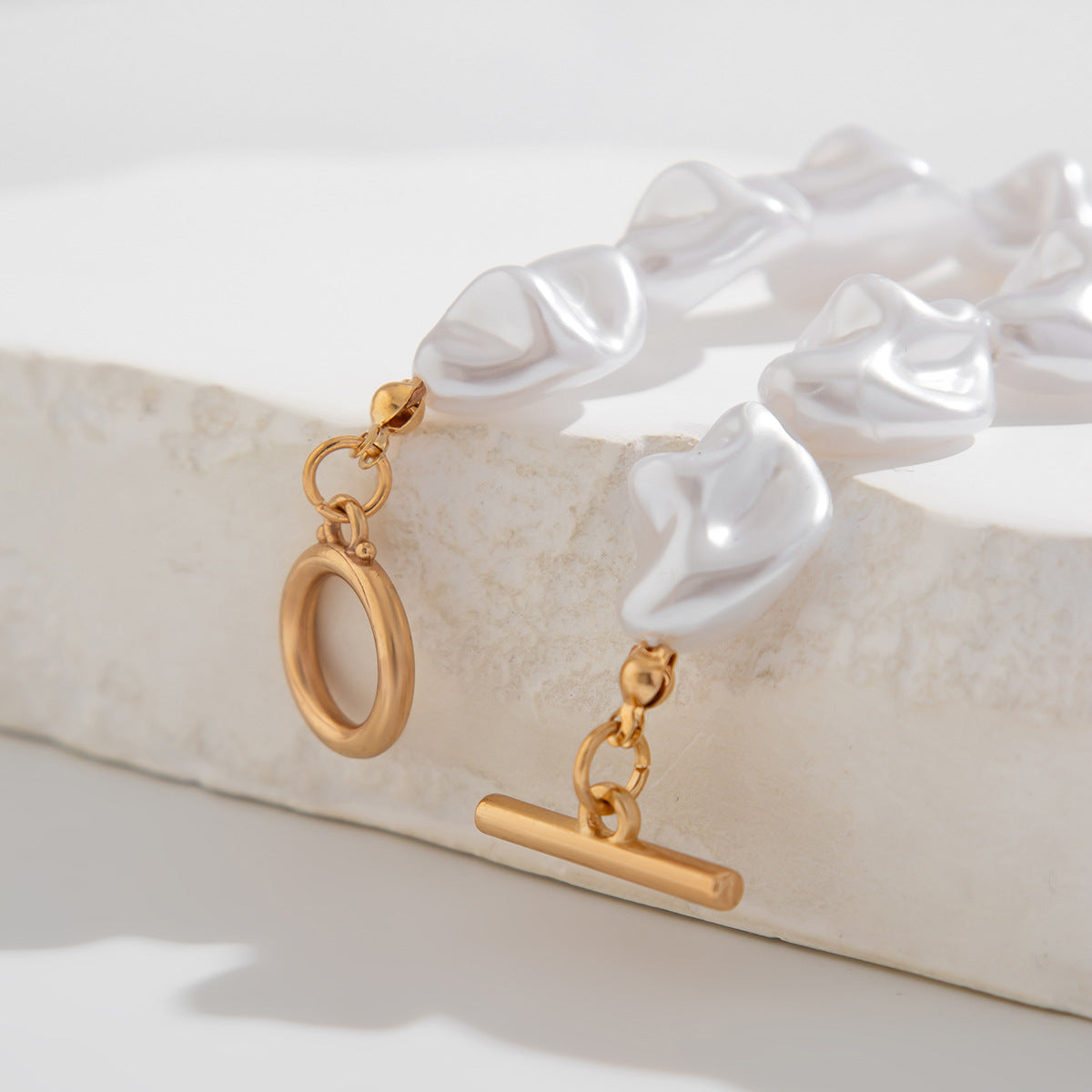 Baroque Pearl-Style Heart Toggle Necklace