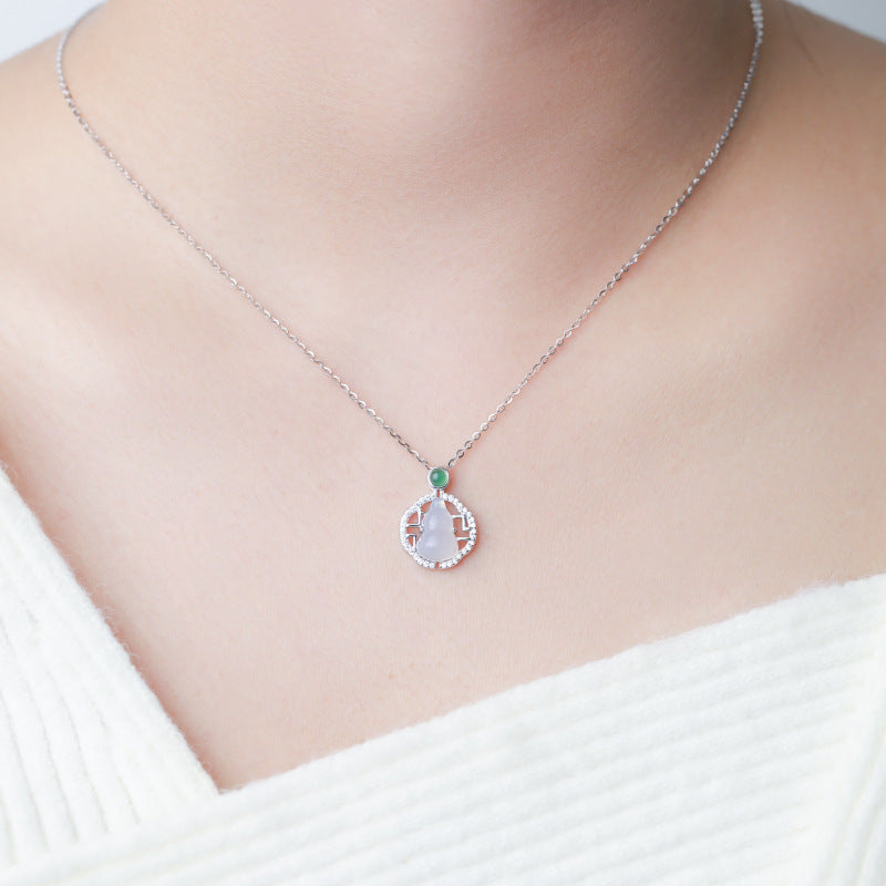 S925 Sterling Silver Natural Chalcedony Gourd Necklace