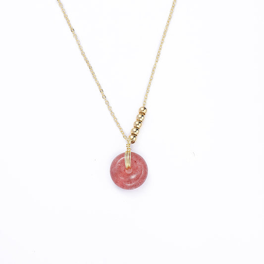 Natural Strawberry Crystal Gold-Plated Necklace with Safety Buckle