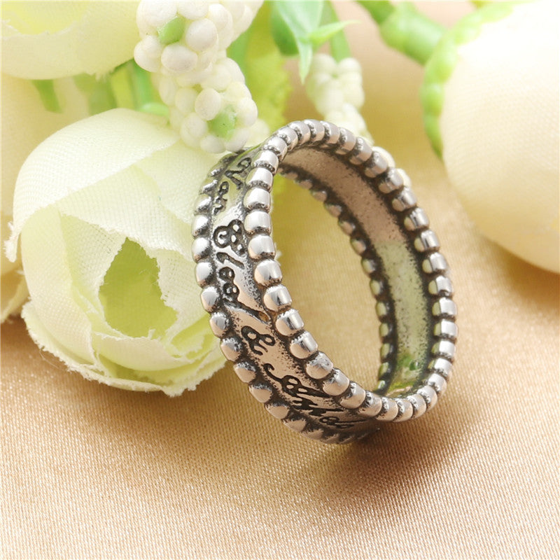 Titanium Steel Letter Ring for Men - Retro Trendy Bead Design, European and American Jewelry
