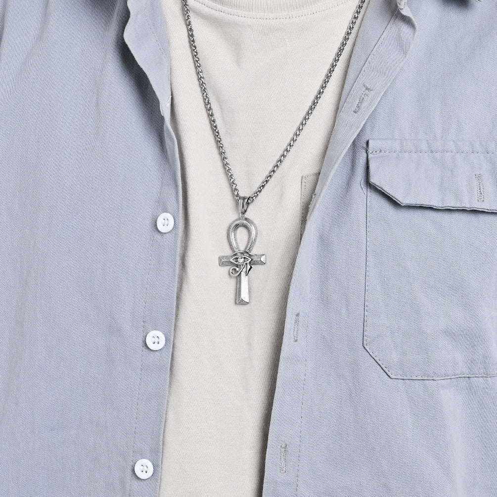 Planderful Eye Of Horus Ankh Cross Pendant Necklace For Hip Hop Fans Vintage Versatile