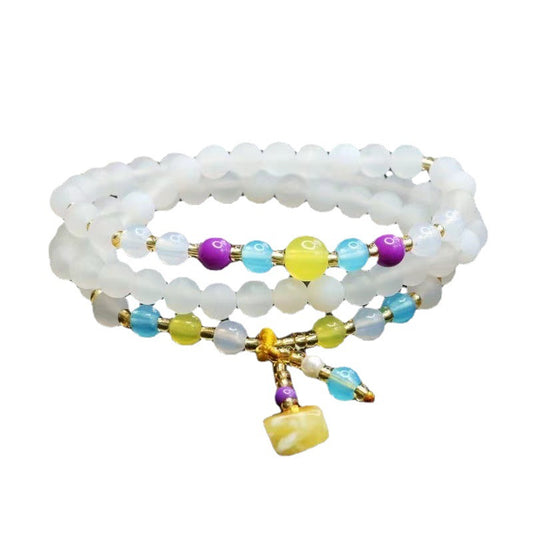 Colorful Agate Tassel Bracelet with White Chalcedony Circles