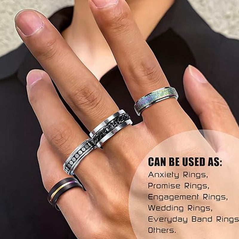 Titanium Steel Ring Set For Men And Women 16 Piece Unisex Anxiety Relief Decompression Jewelry Planderful Collection