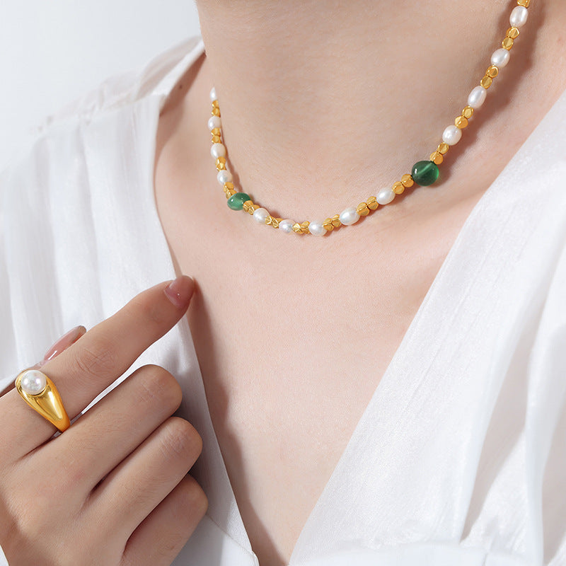 Luxurious Handmade Green Agate Pearl Necklace