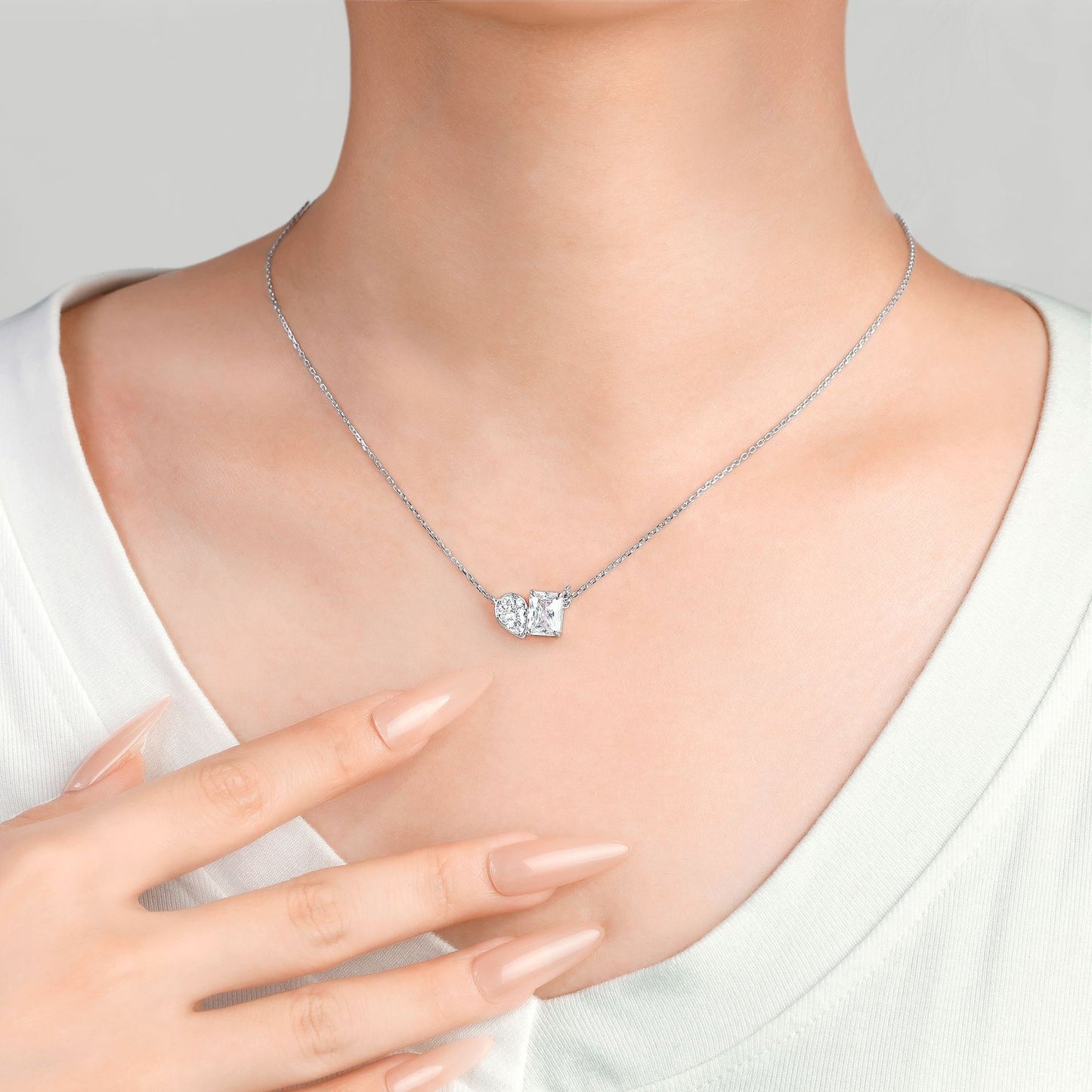 Planderful Sterling Silver Zircon Necklace Square 6x8mm Pendant Luxurious Sparkle for Women