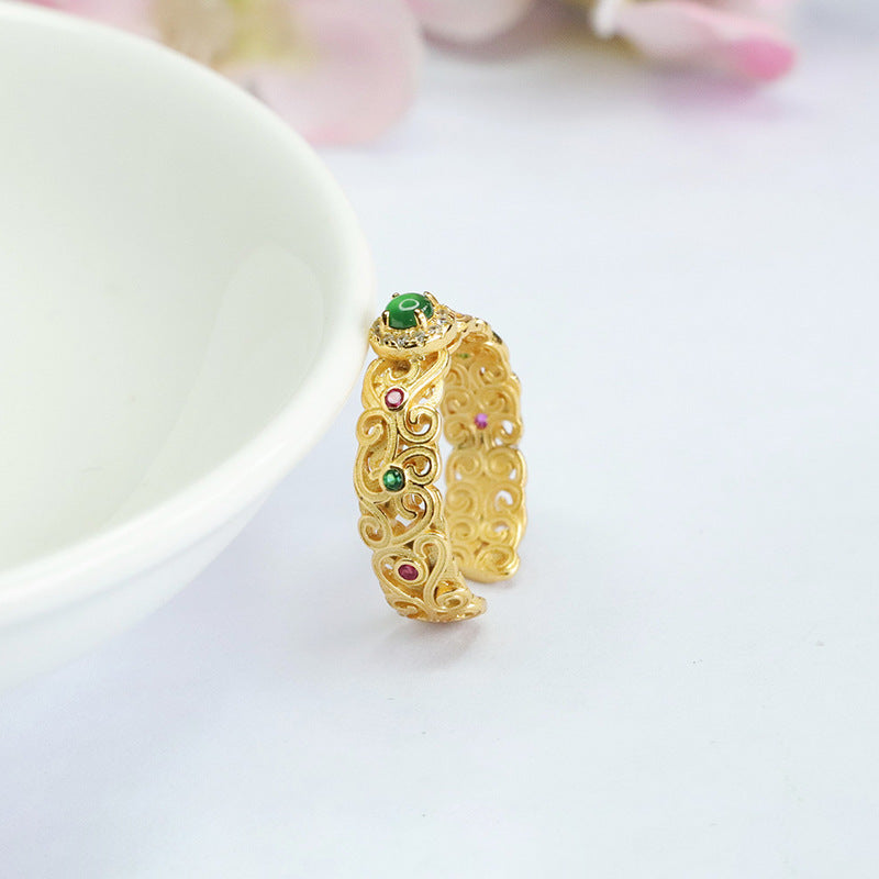 Green Jadeite Openwork Floral Ring