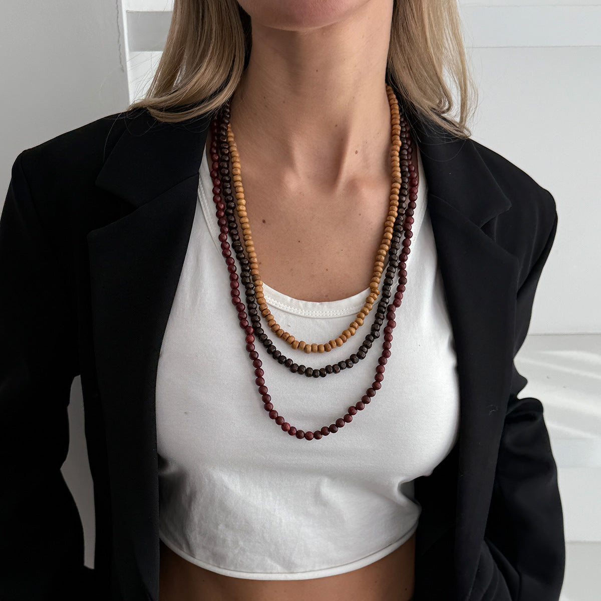 Ethnic Mixed-Bead Layered Sweater Necklace