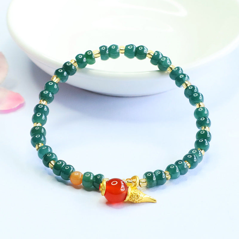 Blue Water Jadeite Gourd & Abacus Bead Beaded Bracelet