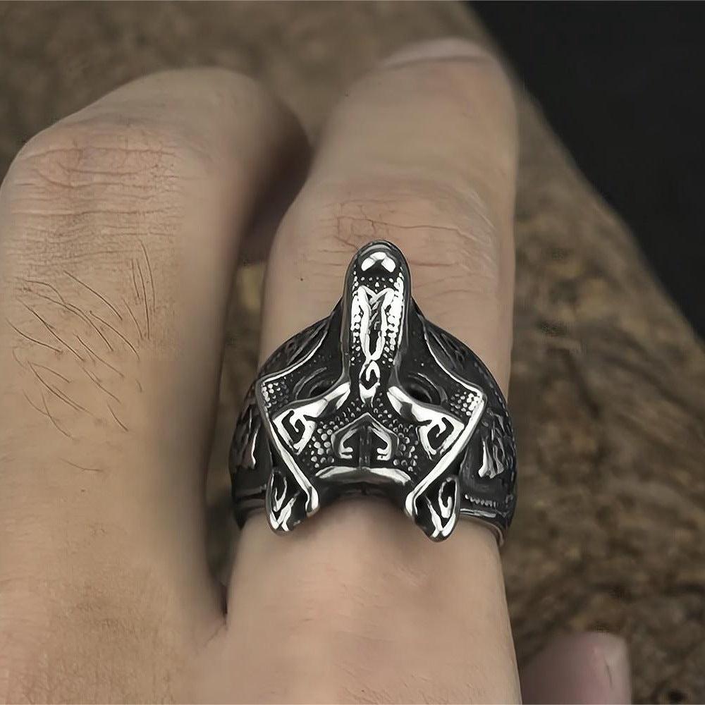 European And American Jewelry Wholesale Men's Titanium Steel Ring Retro Viking Wolf Head Hip-Hop Personality Ring