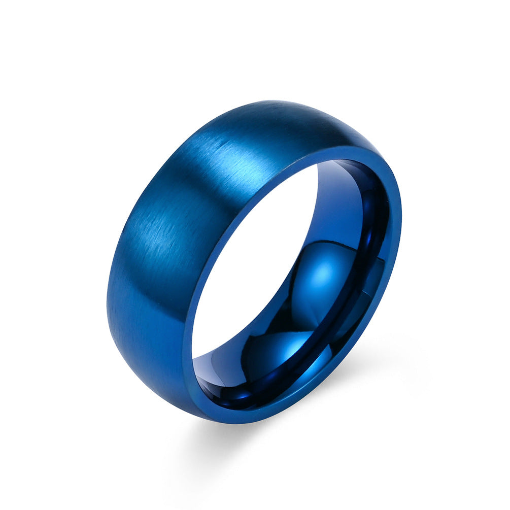 Stainless Steel Fine Polished Surface Brushed Matte Black Blue Men's Ring