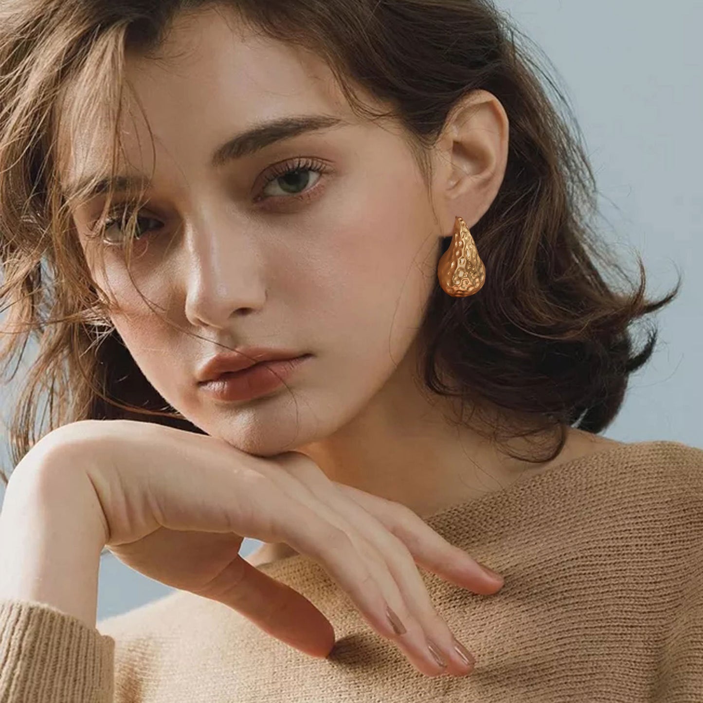 Stainless Steel INS Internet Celebrity Water Drop Stud Earrings Gold