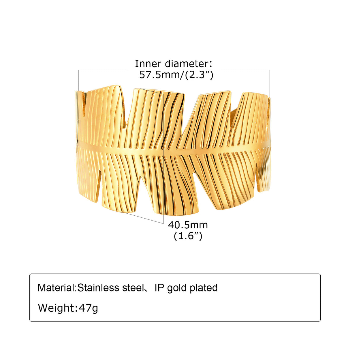 Stainless Steel Irregular Opening Bracelet Lava Feather Flower Wide