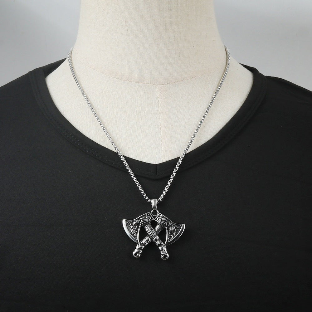 European And American Stainless Steel Axe Pendant Necklace