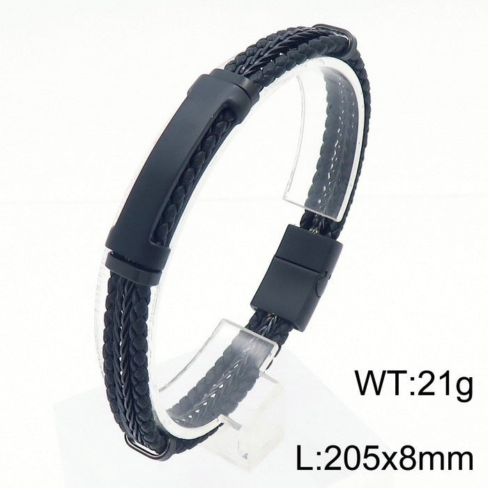Business Men's Leather Rope Bracelet – Steel Wire Braided Multi-Layer Leather Rope